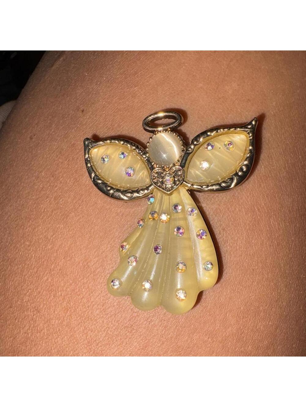 Angel Brooch Pin Women OS Gold Cream Excellent Rhinestone Celestial‎